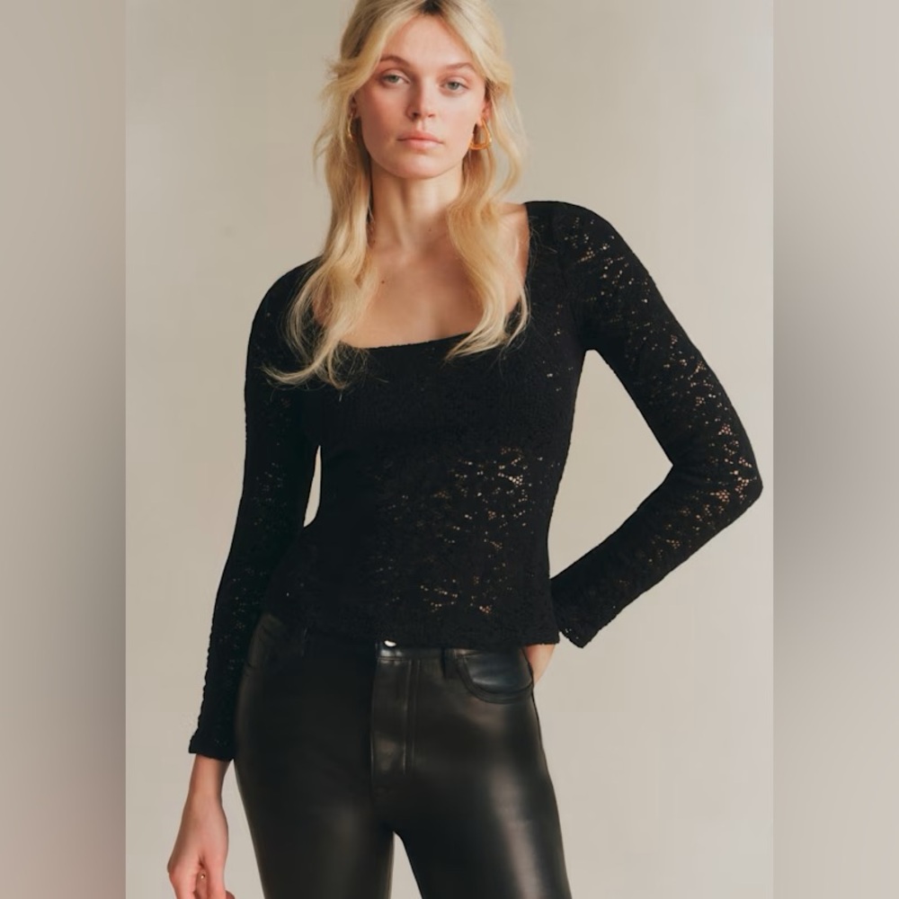 NEW Sezane Perrine Blouse in Black Lace, Size 2